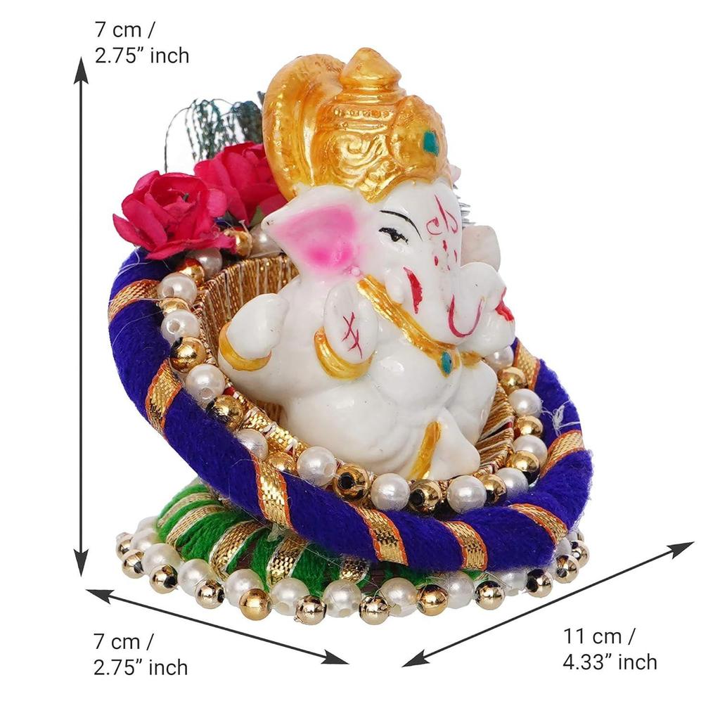 Resin Lord Ganesha Idol On Peacock Feather Decorative Plate| Ganesha Idol for Home Decor Car Dashboard| Ganesha Statue|