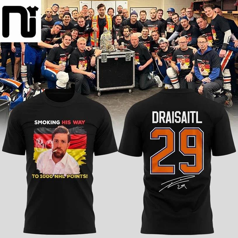 Edmonton Oilers Leon Draisaitl 1.000 Karriere-NHL-Punkte Zweiseitiges T-Shirt