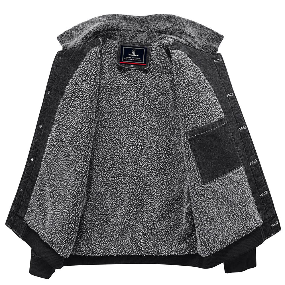 Denim Jacke Herren Winter Freizeit Arbeitskleidung Herrenjacke Locker Plüsch Kragen Retro Denim Top
