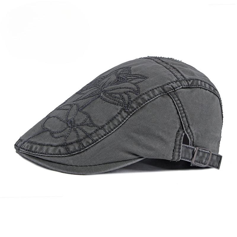 Chinese Style Floral Embroidery Beret for Men Women Washed Cotton Retro Flat Cap British Vintage Newsboy Hat Sun Protection Outdoor Cabbie Cap