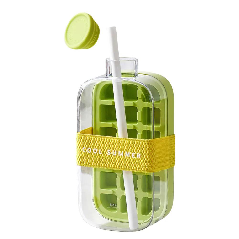 500/800ml 2in1 Ice Cube Tray with Water Bottle Press Type Portable Ice Maker High Capacity Ice Mold for Home Kitchen Summer Use