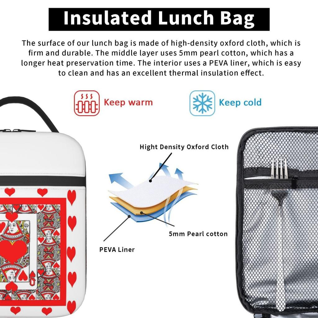Queen Of Hearts Insulated Lunch Bag for Women Kids Portable Food Boxes Thermal Lunch Box Tote