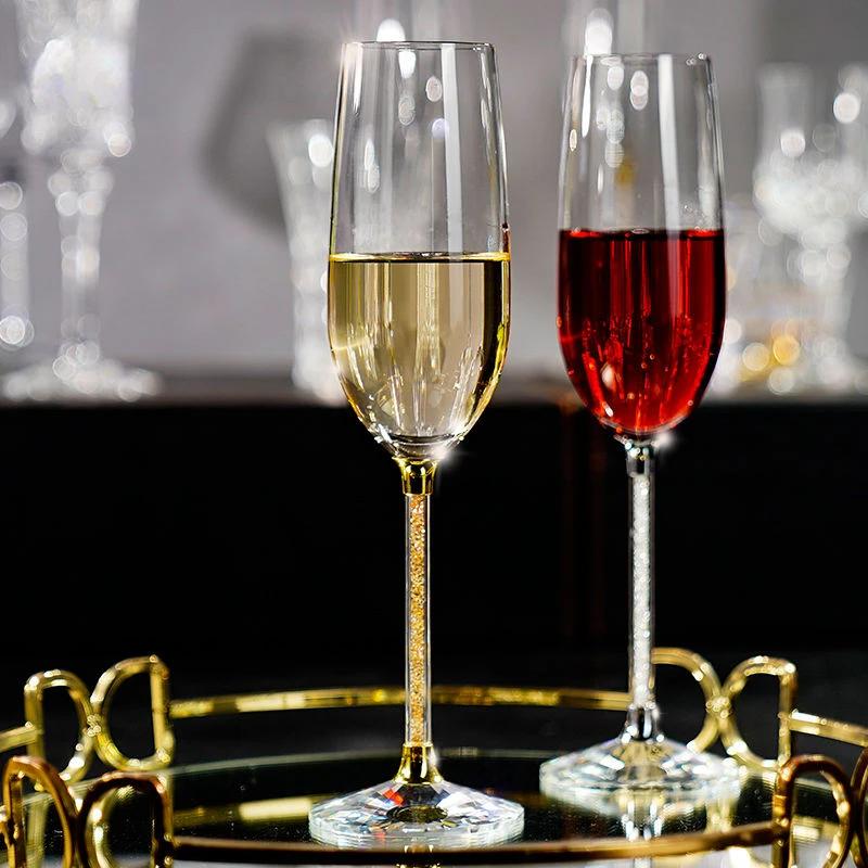 Set di Coppe da Champagne in Cristallo di Diamante Europeo Alta Bellezza Fatte a Mano Coppa ad Alto Stelo Tazza per Bollicine Set da Vino per la Casa Coppia di Tazze