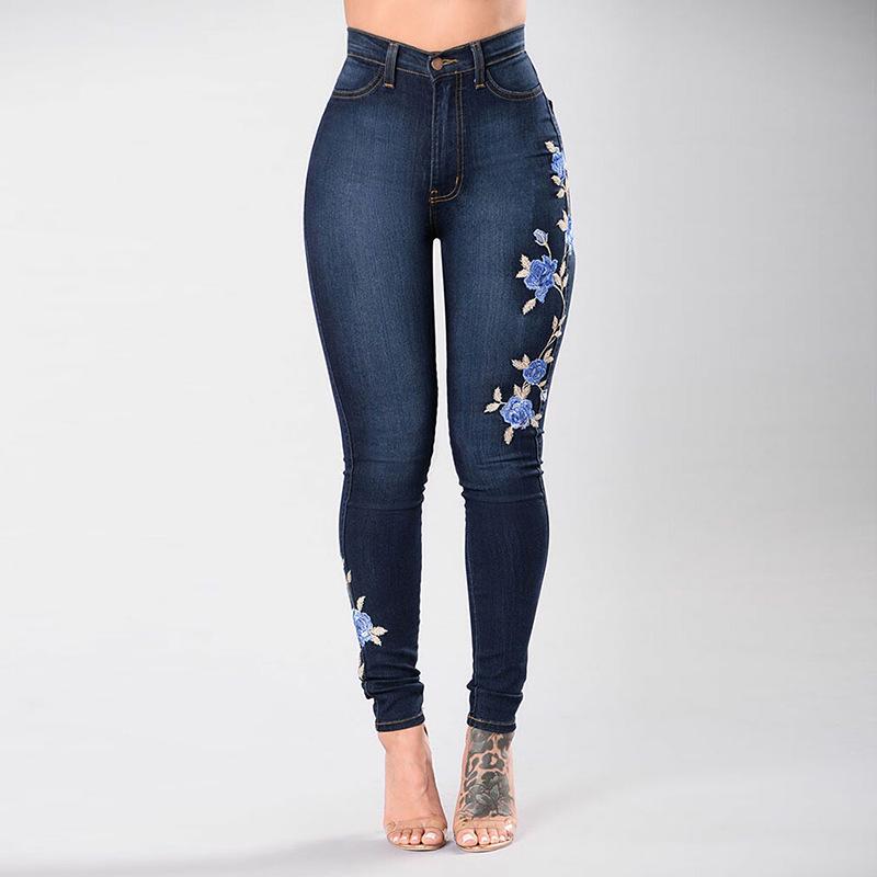 Women’s European & American Embroidered Skinny Jeans