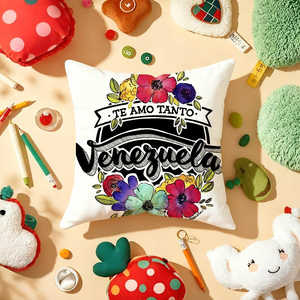 V-Venezuela Feelings Cushion Cover Plush Fabric Soft Double-Sided Printed Sofa Warm Winter Home Gift Pillow Cover
