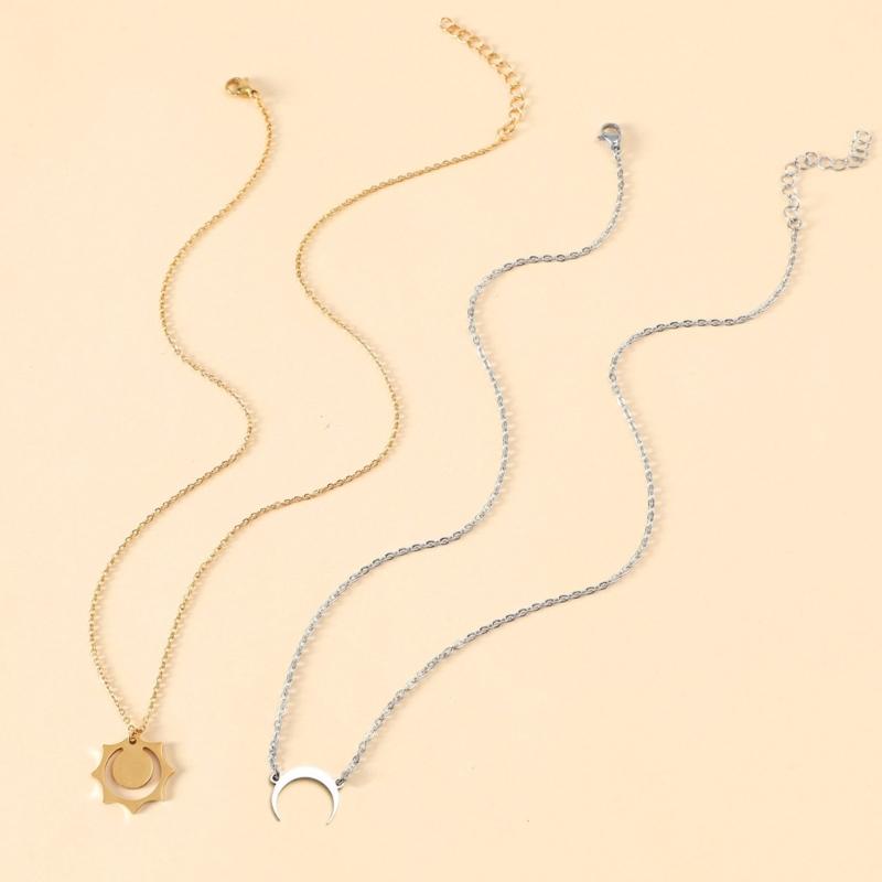 2-delige Geluksketting Zon en Maan Hanger Ketting Ketting Bff Vriendschap Cadeaus Sieraden Roestvrij Staal Kettingen