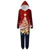 Christmas Print Parent-Child Outfit Hooded Zipper One-Piece Fashionable Home Suit Set