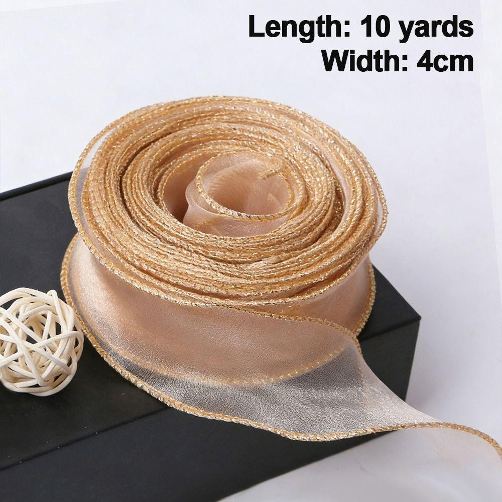4cm Width Organza Ribbon Wired Design 10 Yards Length Wavy Edge Ribbon Satin Texture Yarn Material Fishtail Ribbon Wedding Decor