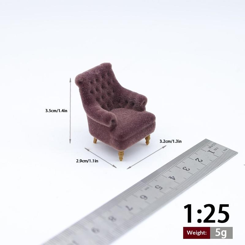 1Pcs 1:121:201:251:30 Scale Dollhouse Miniature Single Sofa Chair Mini Flocked Armchair Pretend Play Furniture Scene Decor