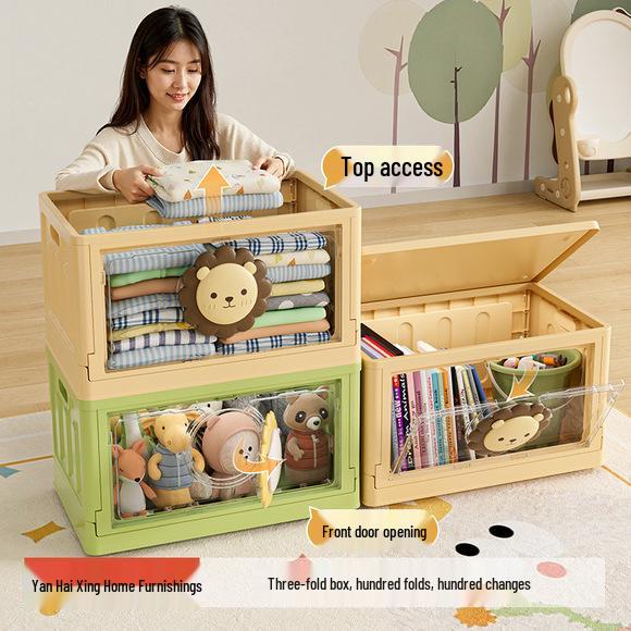 Foldable Plush Toy Storage Basket - Extra Large Flip-Top Box for Living Room