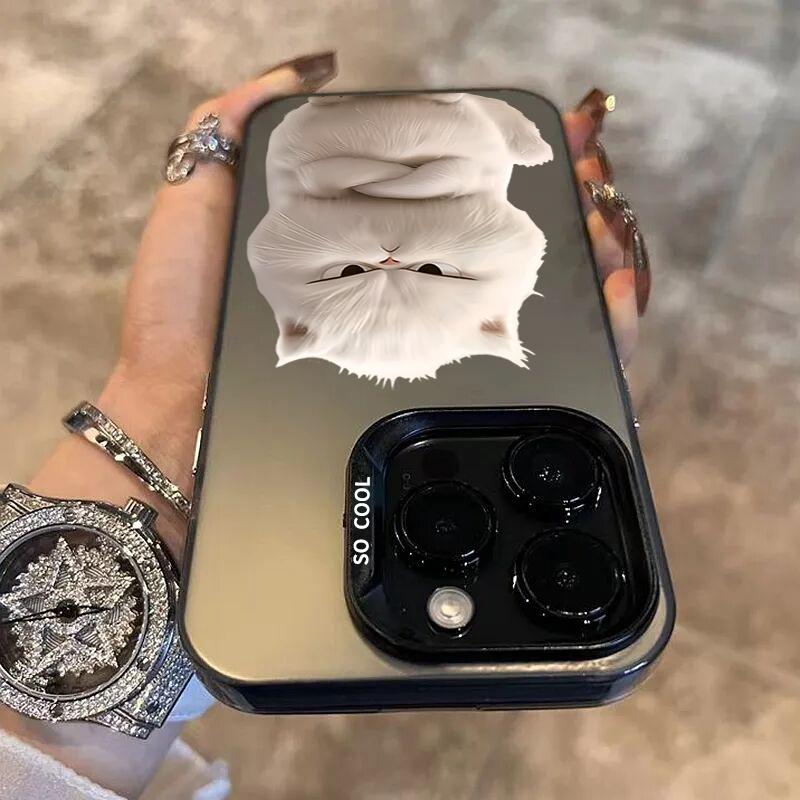 Cute White Cat Electroplate Silver IMD Phone Case For  Poco F6 X5 X6 M6 Pro 4G Mi 14 13 12 13T 14T Pro 11 Lite NE 5G Cover