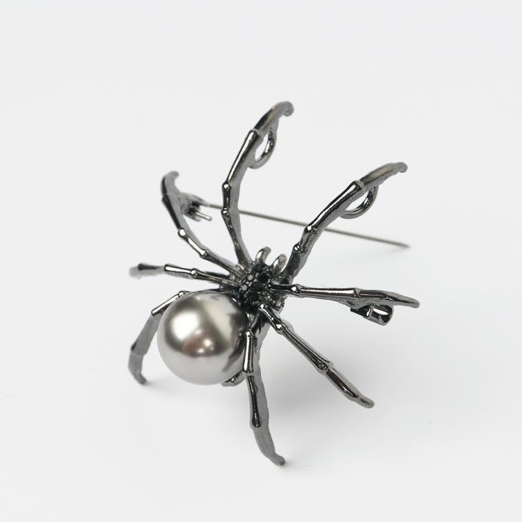 Korean Style Black Spider Imitation Pearl Brooch for Women - Retro Jewelry Accessories