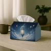 1pc Mystical Illustration Ramadan Tissue Box, Lantern Cloud Moon Night Creative Home Living Room Storage, -Friendly Minimalist Color Tissue Box, Napki