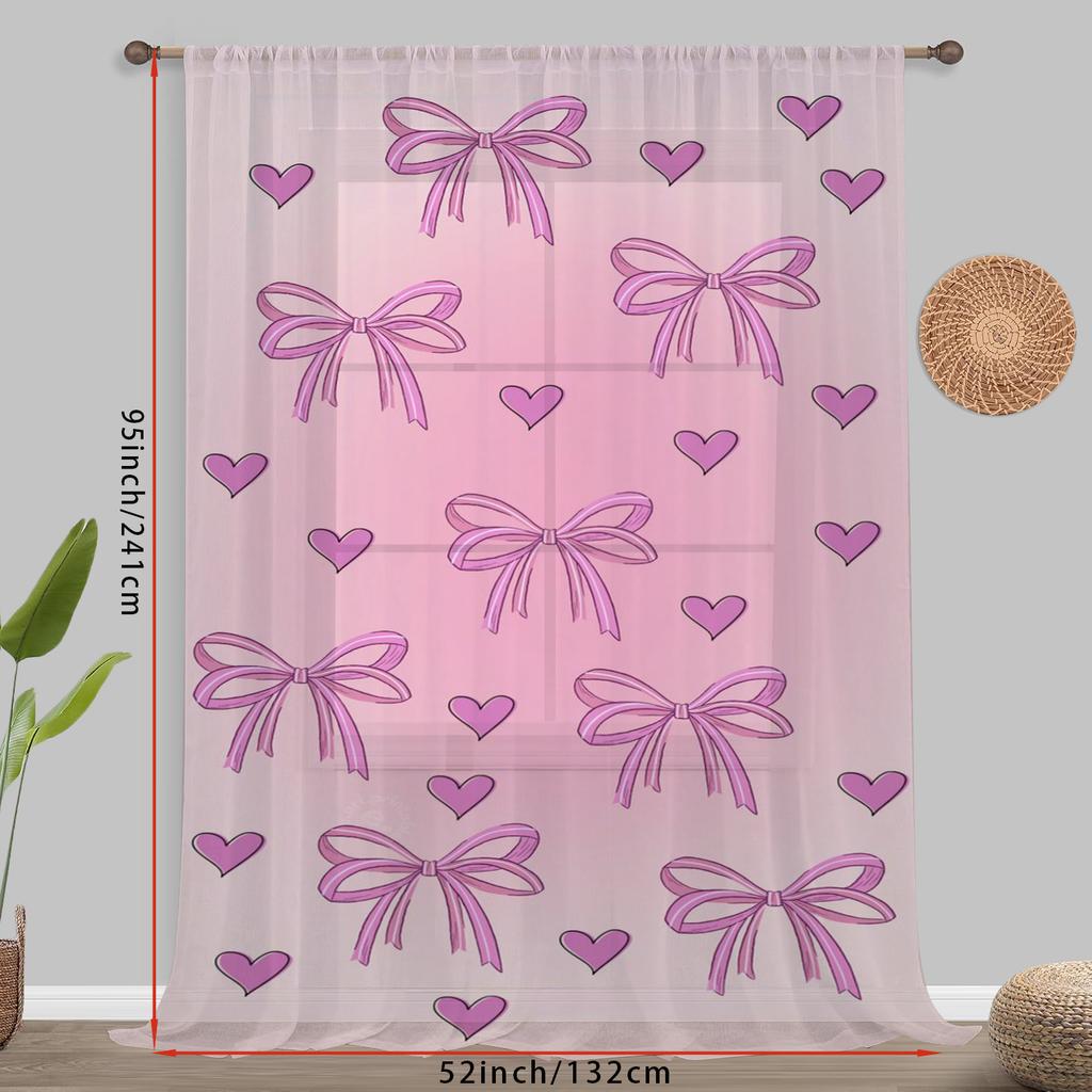 1PCS Pink Butterfly Bow Love Printed Cotton Curtain Sweet Girl Style   Bedroom Living Room   Curtains
