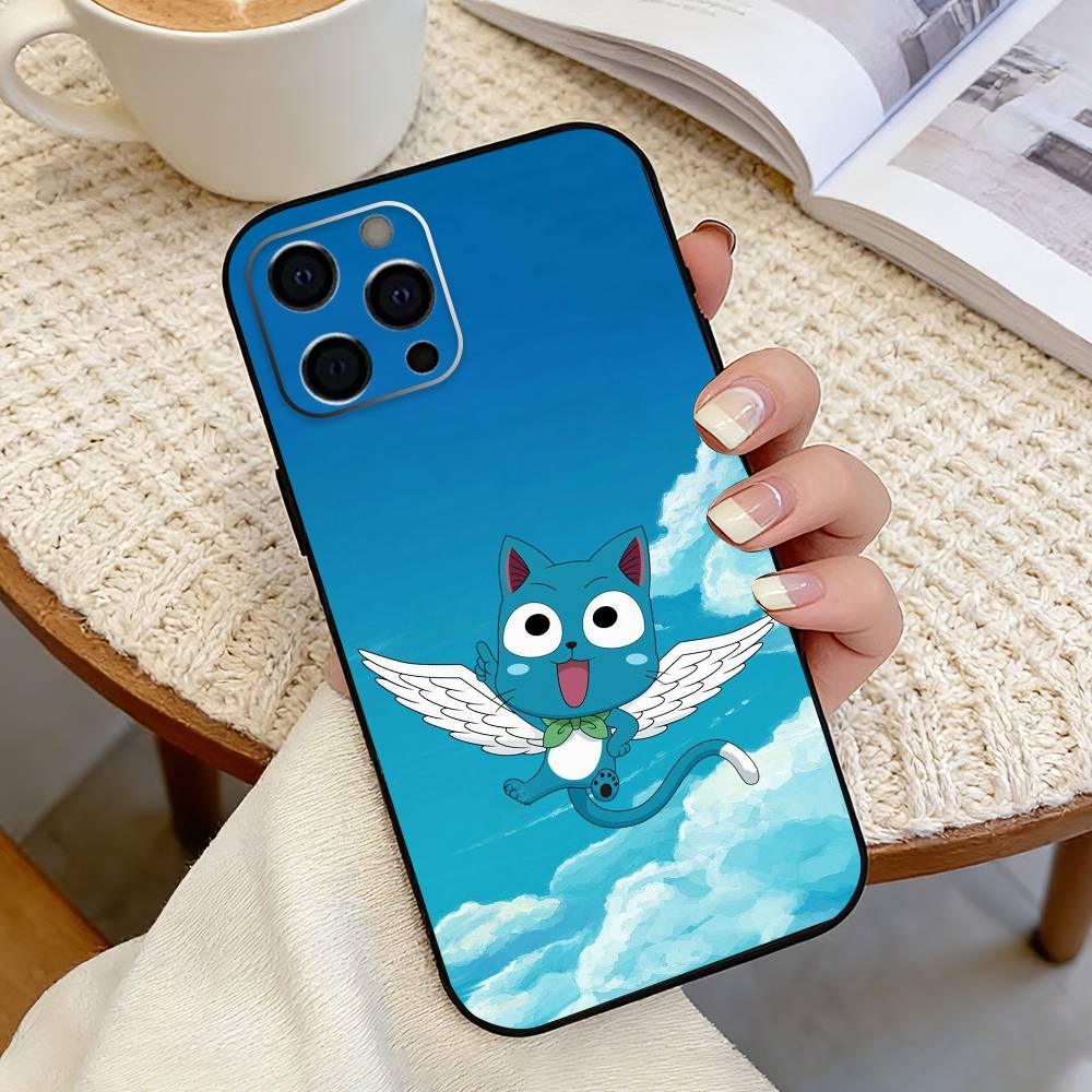 Anime Fairy Tail Happy Phone Case For iPhone 17,16,15,14,13,12,11 Plus,Pro Max,XS,Soft Silicone Black Cover iPhone17Pro