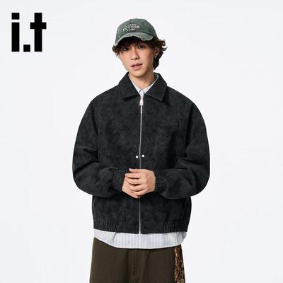 Izzue Men's Retro Casual Collared Jacket
