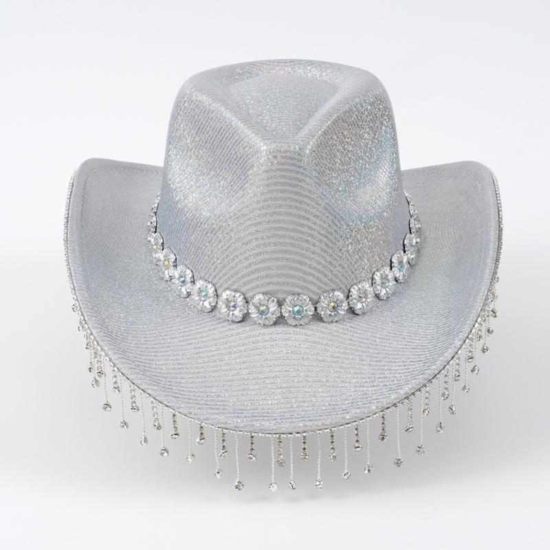 Heavy Diamond Cowboy Hats Tassels Crystal Hat for Disco House Cocktails Parties Vacation Sparkly Tassels for Comedian
