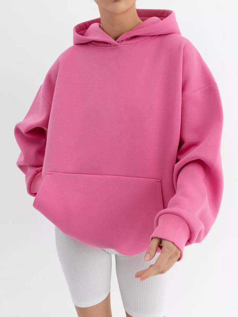 Women's Fashion Solid Color Hooded Loose Plug Sleeve Drawstring Loose Sweatshirt