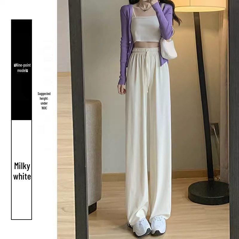 

Ice Silk High-Waisted Wide-Leg Pants for Women - Spring/Summer, Petite & Plus Size, Black Casual. XL (115-125 jin)
