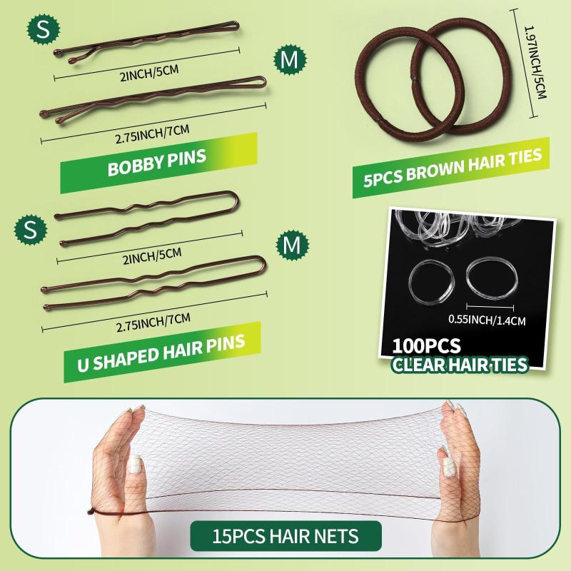 Professional Hair Styling Supplies Invisible Hair Nets Elastic Rubber Ties U Clips Straight Clips for Salon Hairstyling