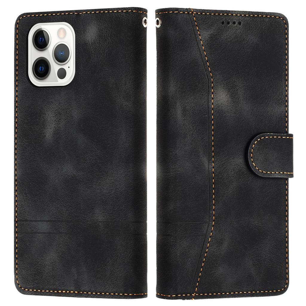 L002 For iPhone 12/12 Pro 6.1 Inch Retro Lines Imprinted Phone Cover Leather Stand Wallet Case