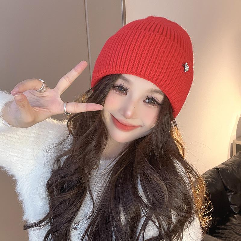 Hats for Women In Autumn and Winter Big Head Circumference Warm Knitted Hat Korean Style Versatile Ear Protection Cold Hat Couple Love Wool Hat