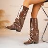Pleated Belt Buckle Size 36-43 Brown Long Boots Women Chunky Heel British Style Slouchy High Heel Knee-High Boots Botas Mujer