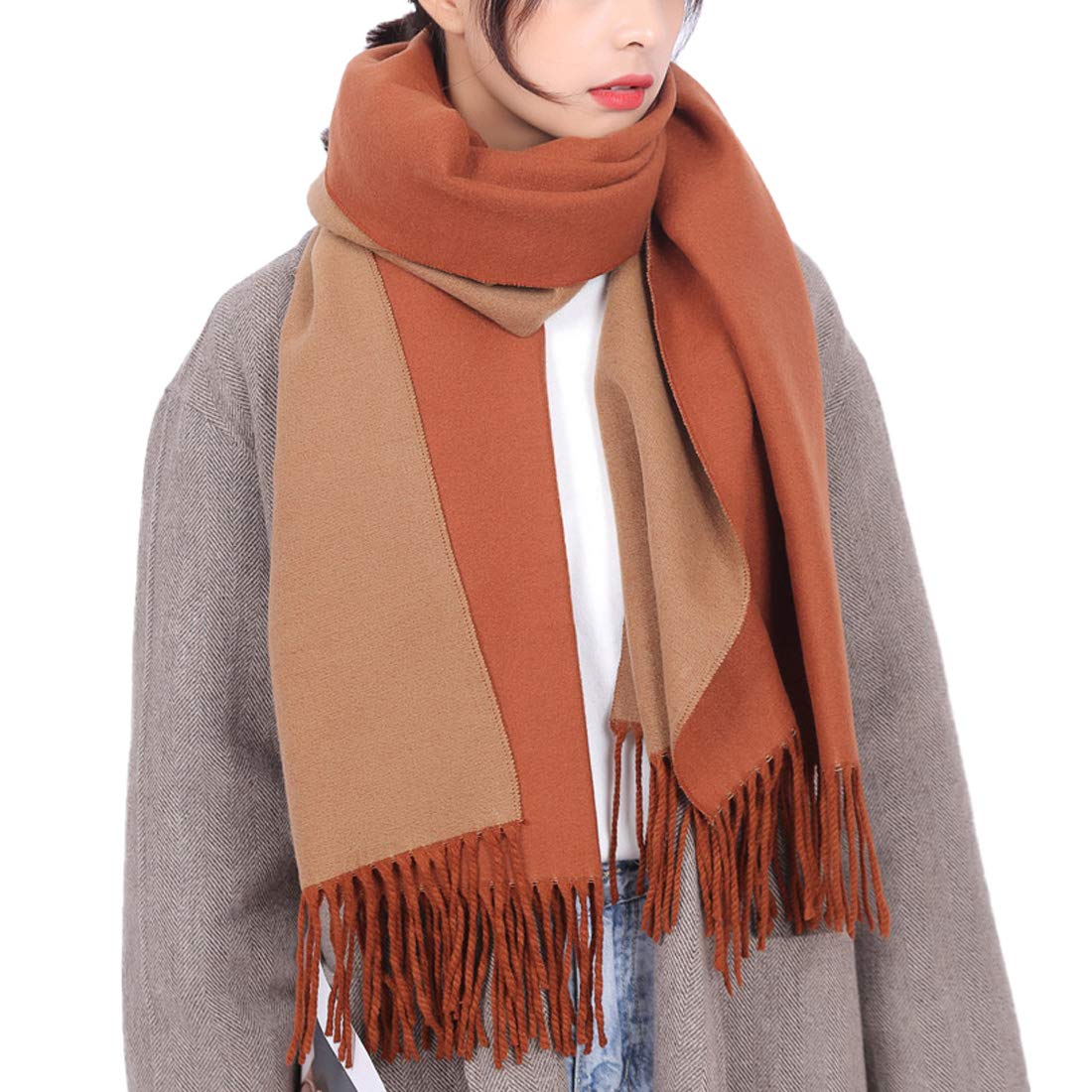 

AIKA Двусторонний большой шарф-шаль из смесовой шерсти 166×64 см (Кирпичный × Бежевый)