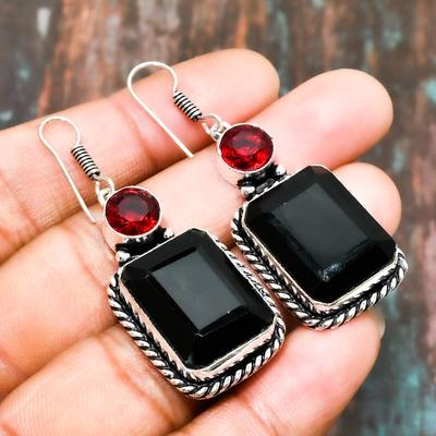 Black Spinel, Garnet Gemstone Handmade 925 Sterling Silver Jewelry Earring
