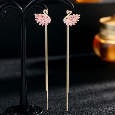 Boucles d'oreilles cygne à deux pampilles de qualité, nouvelles boucles d'oreilles cygne noir tendance, boucles d'oreilles longues à aiguille en argent 925
