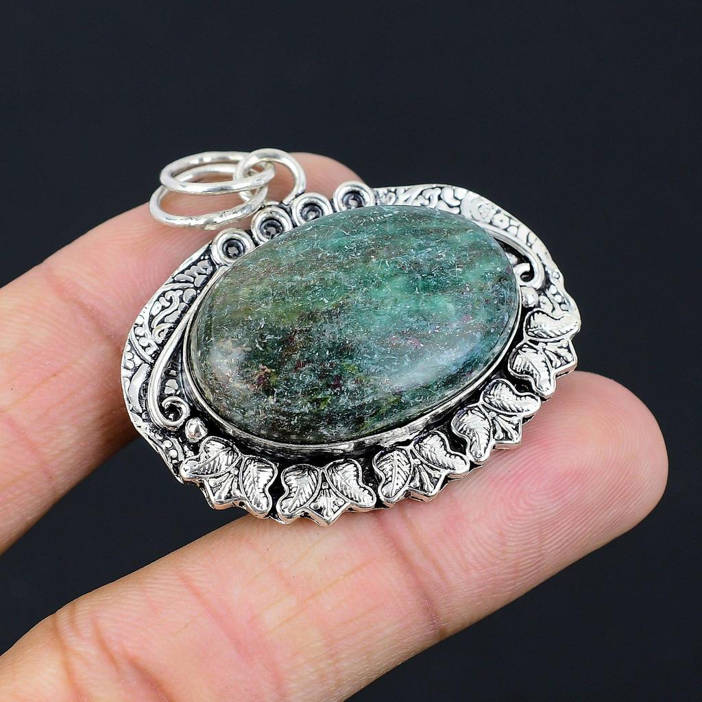 Ruby Fuchsite Gemstone Ethnic Wife Wedding Engagement New Pendant 925 Silver