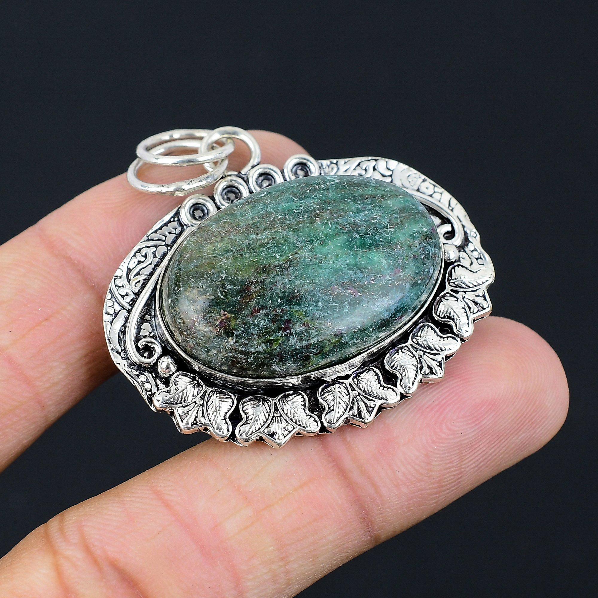 Ruby Fuchsite Gemstone Ethnic Wife Wedding Engagement New Pendant 925 Silver