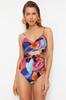 Women's New Season Swimsuit Floral Patterned Double Breasted Tied Normal Leg Swimsuit