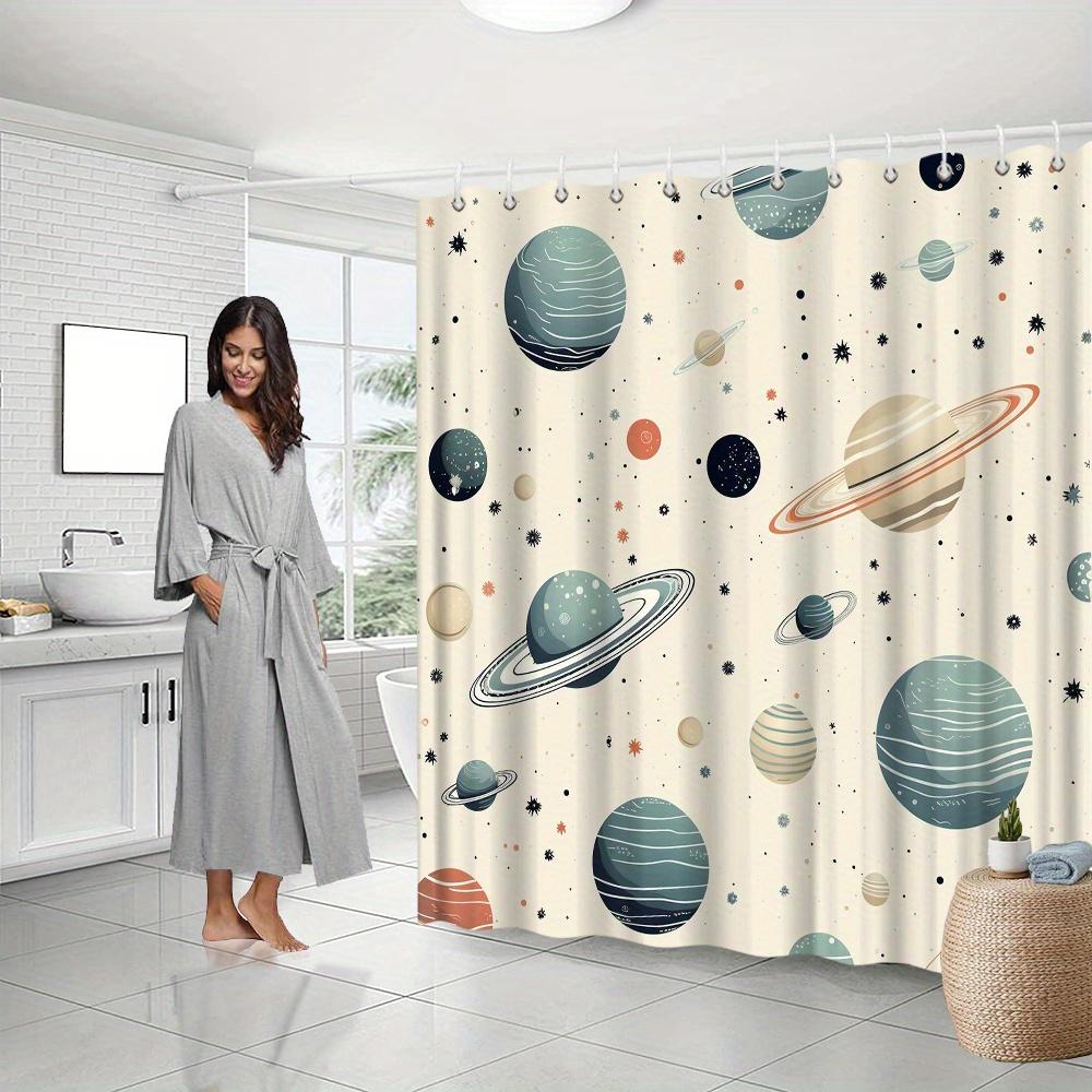 Whimsical Galaxy Shower Curtain, Vibrant Space Art With Planets & Stars, Polyester, Perfect For Modern Bathroom Decor