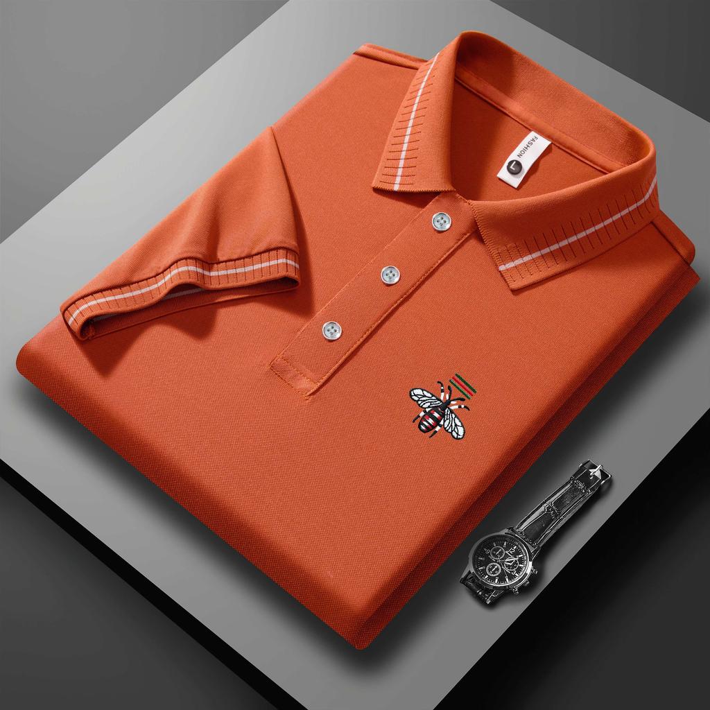 2025 Summer New Sport Casual Bee Embroidered Lapel T-shirt Moisture Wicking and Sweat Wicking Plus-size Polo Shirt