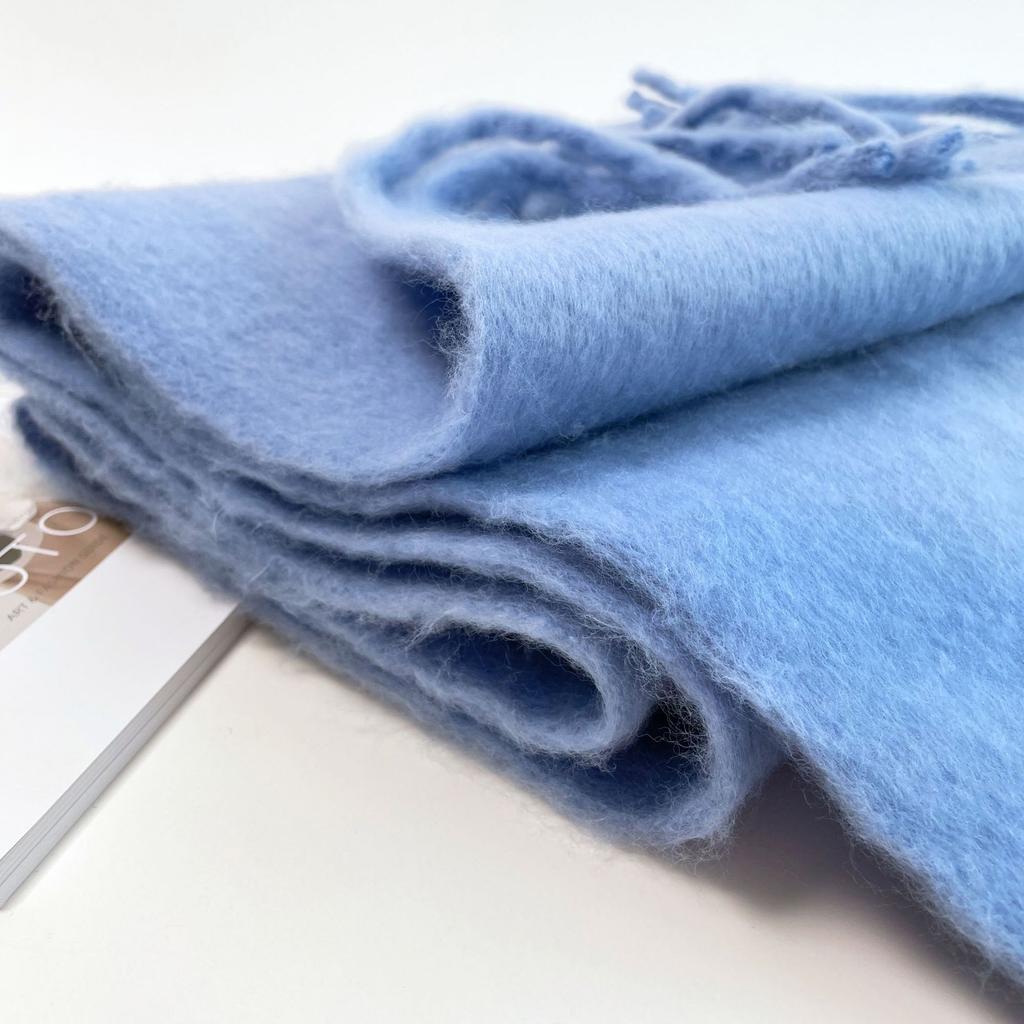 Sky blue scarf Solid color mohair scarf Autumn and winter new women's thermal scarf Vacuum packaging