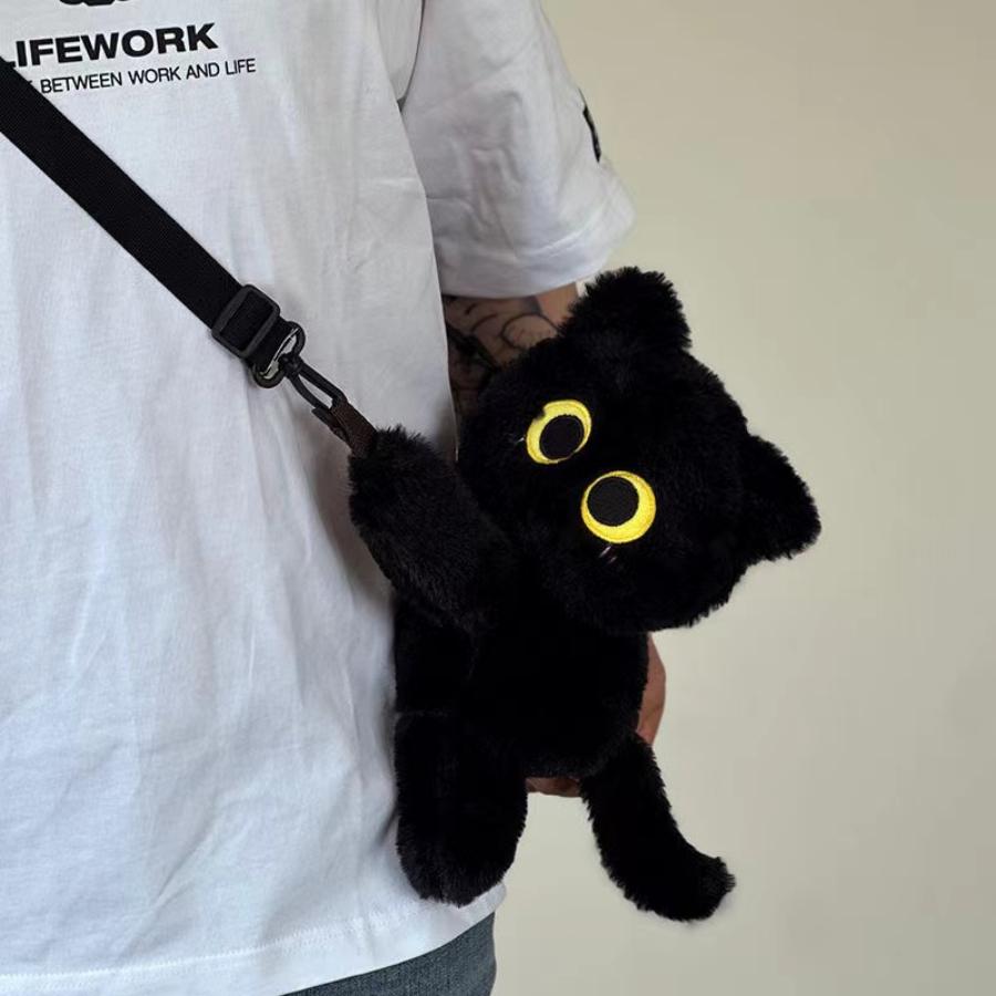 Kawaii Schwarze Katze Plüsch Mode Tasche Niedliche Puppe Fell Schultertasche Damen Umhängetasche Handy Münzbörse Hülle Geschenk für Freundin