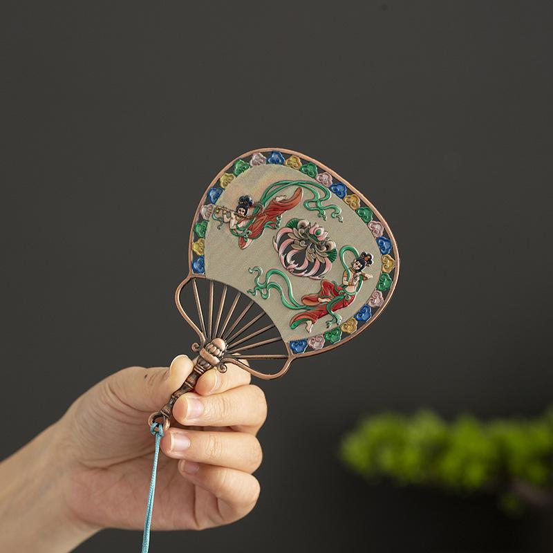 Dunhuang Enamel Incense Burner Pipa Fan Antique Sandalwood Incense Burner Aromatherapy Stove Home Desktop Decoration Ornament