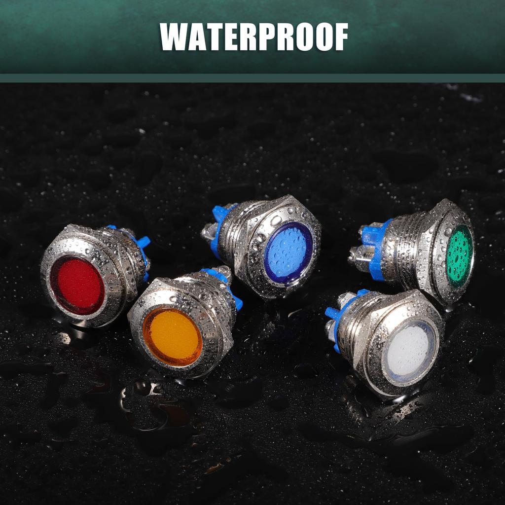 X AUTOHAUX 5PCS Indicator Light 16mm AC DC Metal Shell Waterproof Pilot Dash