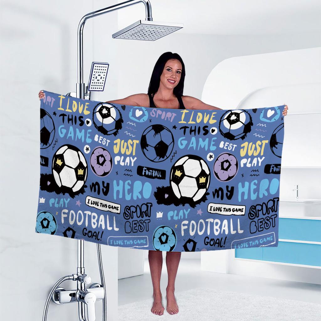1pc Football Print Towel Sports Quick-Drying Super Absorbent Camping Towel Super Soft Lightweight Gym Swimming Yoga Beach Towel