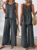 Solid Color Casual Loose Pants Sets For Women Elegant Summer Women's Two Pieces Suit Full Trouser Set Female Outfit Clothes