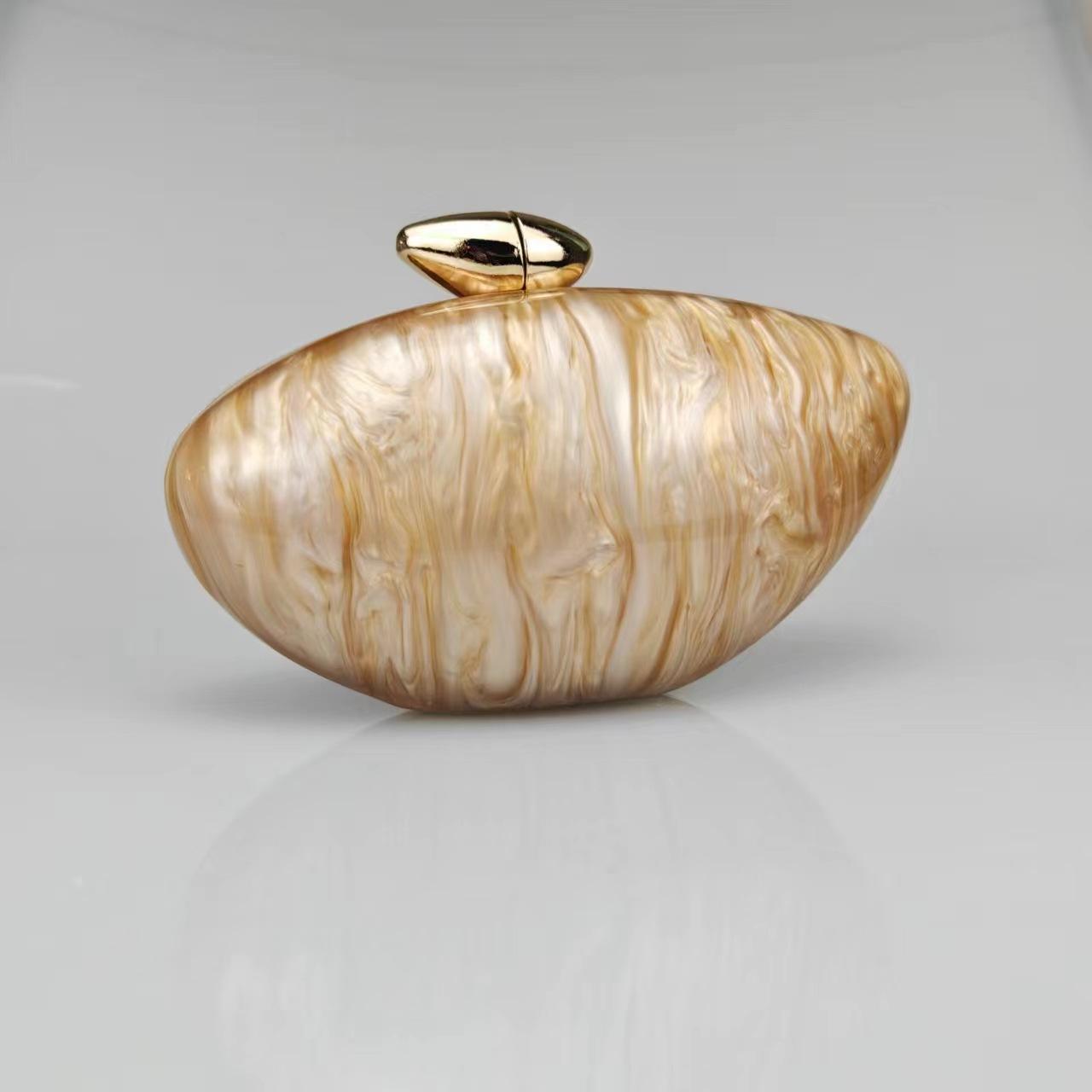 

Acrylic Egg Shape Cutch Bag Women Designer Evening Party Cute Pearl Shell Purse Rose Red Metal Clasp Women Shoulder Messenger