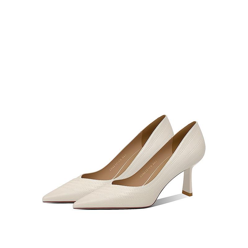 Genuine Leather Women Heels Luxury Brand Pumps Pointed Toe Shallow Office High Heels Fashion Elegant Party Ladies Wedding Shoes