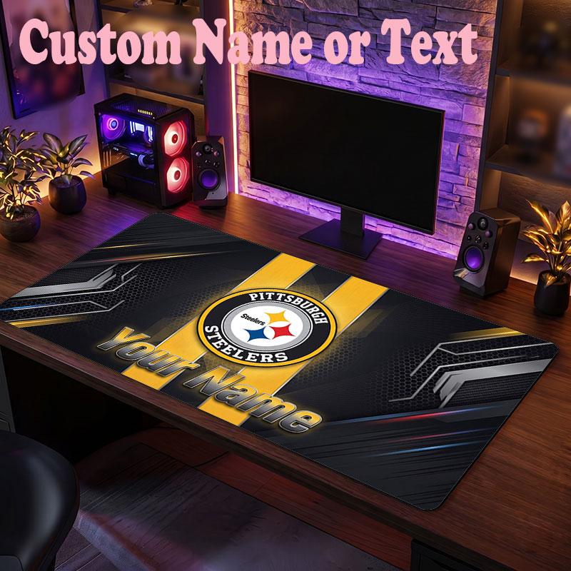 Pittsburgh Steelers Benutzerdefinierter Name Text Mauspads, Große Schreibtisch-Mausmatte, Personalisierte Home-Office-Geschenkidee
