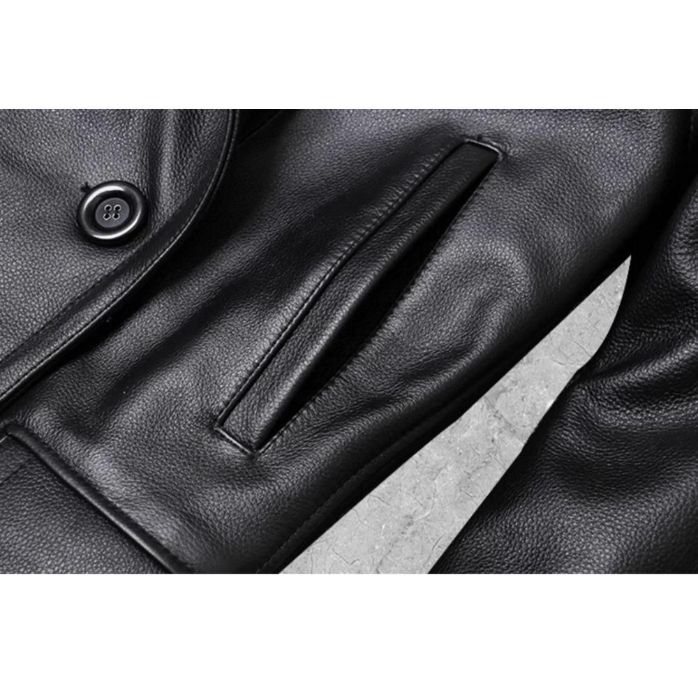 Chinese Size Long Jacket Men Genuine Leather Wind Coat Classic Black Plus Size Cowhide Jacket Casual Leather Cloth