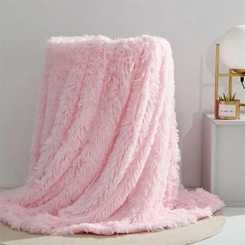 Modern And Simple Mink Fur Long Hair Blanket Four All Season Universal Multifunctional Solid Color Thick Blanket For Bed Couch