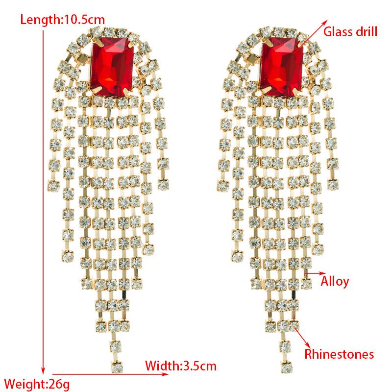 Damen Ohrringe Übertriebene Kristall Quasten Ohrringe Feminin Premium Legierung Lange Hängeohrringe
