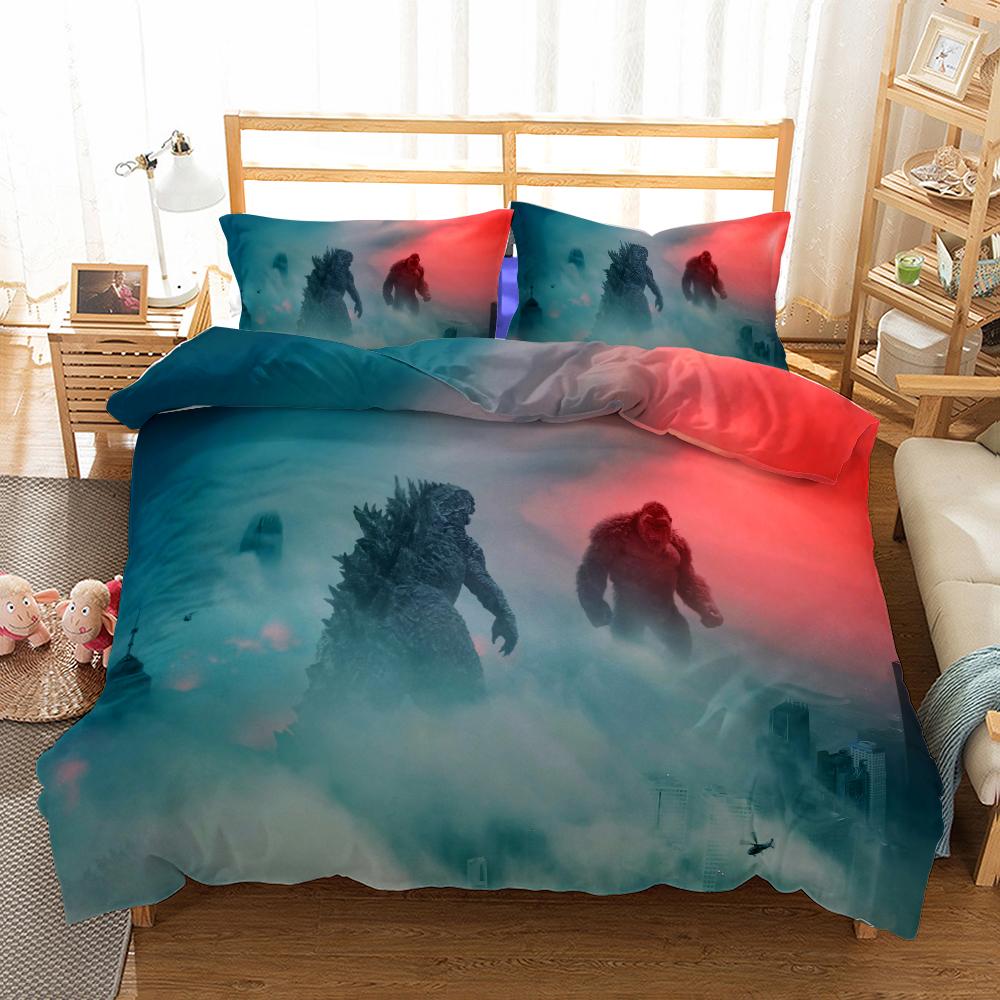 Juego de Ropa de Cama con Estampado de Dibujos Animados de la Película Godzilla Vs King Kong Impresión 2D Funda Nórdica Cama Individual Doble Queen King Ropa de Cama Ropa de Cama