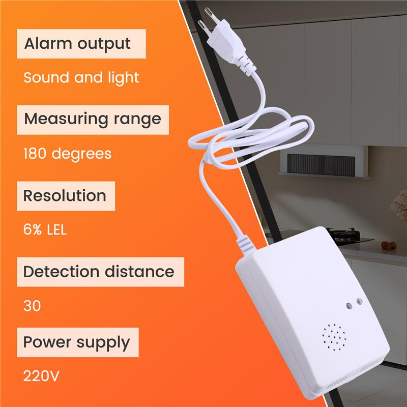 ABKN-Gas Leak Detector Combustible Propane Butane Methane Leak Warning Combustible Gas Alarm Sensor For Home Security EU Plug