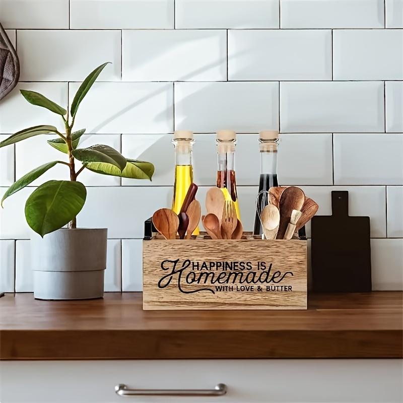 1 szt. Pudełko do przechowywania przyborów kuchennych w stylu vintage, Pałeczki, Noże, Widelce, Łyżki, Łazienkowe Drewniane Stolne Sortowanie Wielokomorowe